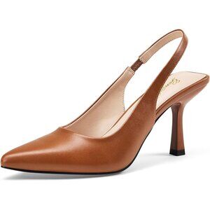 🆕Women's Brown Slingback Kitten Heel Pointed Closed Toe Stiletto Pumps Slip